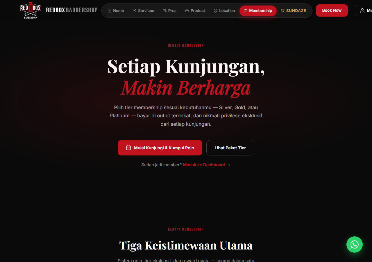 Tampilan halaman Membership di website Redbox