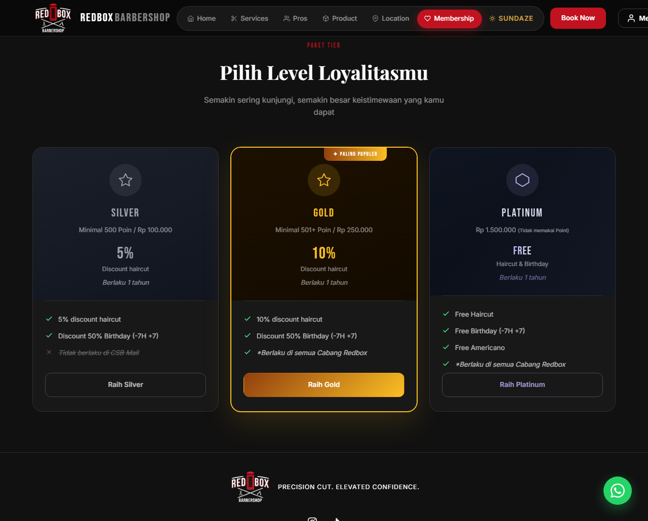 Tiga pilihan paket: Silver, Gold, Platinum